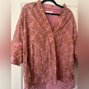 Anthropologie Pink/Tan Floral Tunic